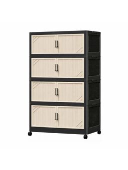 House of Quirk - Multi Tier Foldable Storage Box with Wheels Durable Plastic - 4Layer Beige