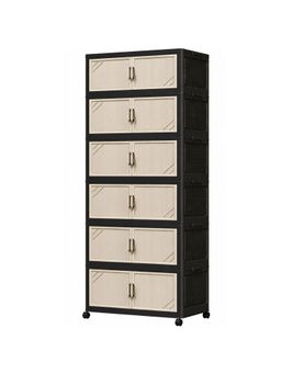 House of Quirk - Multi Tier Foldable Storage Box with Wheels Durable Plastic - 6Layer Beige