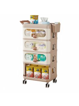 House of Quirk - Baby Dresser Storage Trolley Plastic Rolling Cart with Drawers - Beige