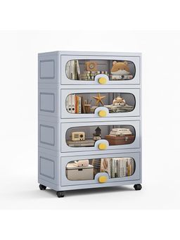 House of Quirk - Grey 4 Layer Stackable Collapsible Storage Box Cabinet with Wheels & Flip Doors