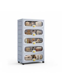 House of Quirk - Grey 5 Layer Stackable Collapsible Storage Box Cabinet with Wheels & Flip Doors
