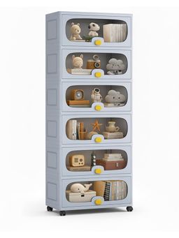 House of Quirk - Grey 6 Layer Stackable Collapsible Storage Box Cabinet with Wheels & Flip Doors