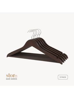 STOR - Wooden Shirt Hanger with Ribbed Bar- Umber