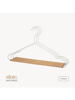 STOR - Metal Shirt Hanger with Wooden Bar Ecru Beige