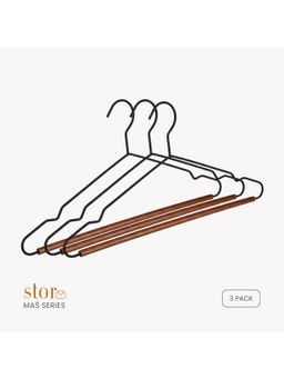 STOR - Metal Shirt Hanger with Wooden Bar- Black + Umber