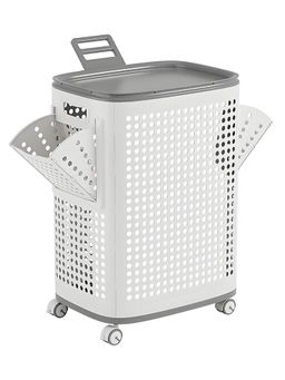 House of Quirk - Silver 70L Rolling Laundry Hamper with Lid 70L Rolling Laundry with Lid Basket