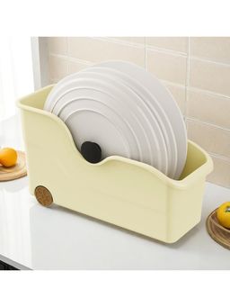 House of Quirk - Cream Storage Bins for Pantry and Kitchen Cabinet Organizer With Wheel Basket