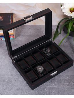 Aarvi Decor - Black faux Leather 10 Watches premium Organiser box