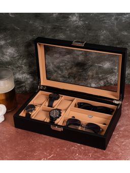 Aarvi Decor - Unisex Brown Faux Leather Watch & Sunglasses Organizer