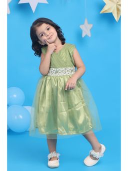TotzTouch - Baby Girls PinTuck Pleated Net Frock-Olive