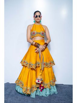 RISHI & VIBHUTI - Yellow Dawn Embroidered Blouse and Lehenga