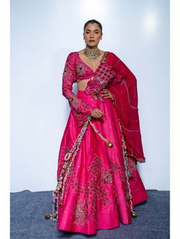 RISHI & VIBHUTI - Pink Royale Embroidered Blouse with Lehenga & Dupatta