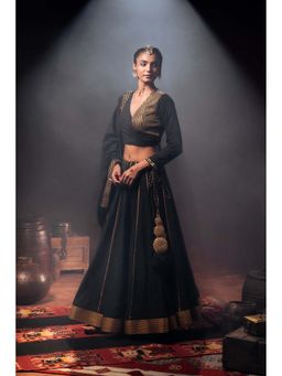 Taraasi - Black 'Sunera Koyal' Mulmul Cotton Kalidar Lehenga with Blouse & Dupatta