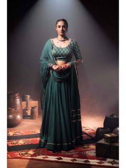 Taraasi - Green 'Mandakini' Mulmul Kalidar Lehenga with Blouse & Dupatta