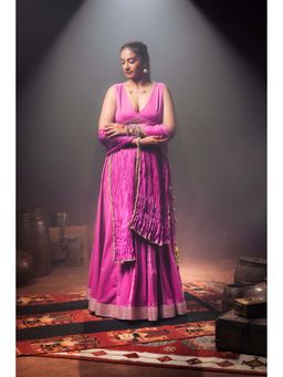 Taraasi - Purple 'Yamini' Mulmul Kalidar Lehenga with Blouse & Dupatta