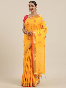 Mimosa - Women Kanjivaram Silk Saree With Unstitched Blouse