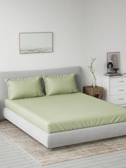 Ddecor Live Beautiful - 100% Cotton Spectrum Solid 180Tc Super King Bedsheet with 2 Pillow Cover Green