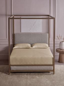 Ddecor Live Beautiful - 100% Cotton Jacquard Geometric Superking Bedsheet with 2 Pillow Cover Beige