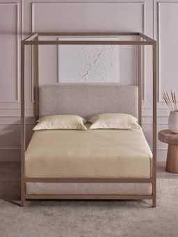 Ddecor Live Beautiful - 100% Cotton Jacquard Geometric Superking Bedsheet with 2 Pillow Cover Beige