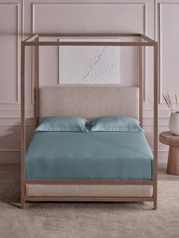 Ddecor Live Beautiful - 100% Cotton Jacquard Geometric Super King Bedsheet with 2 Pillow Cover Blue