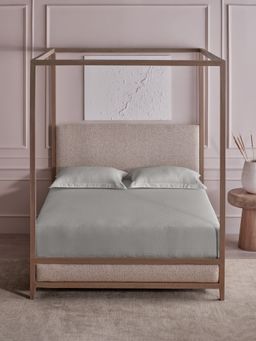 Ddecor Live Beautiful - 100% Cotton Jacquard Geometric Superking Bedsheet with 2 Pillow Cover Grey