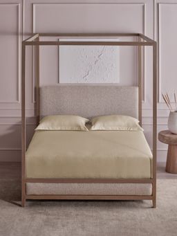 Ddecor Live Beautiful - 100% Cotton Jacquard Geometric Superking Bedsheet with 2 Pillow Cover Beige