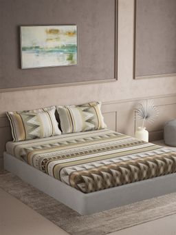 Ddecor Live Beautiful - 100% Cotton Elemental Ethnic Super King Bedsheet with 2 Pillow Cover Brown