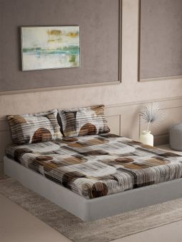 Ddecor Live Beautiful - 100% Cotton Elemental Abstract Superking Bedsheet with 2 Pillow Cover Brown