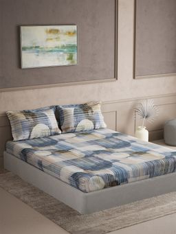 Ddecor Live Beautiful - 100% Cotton Elemental Abstract Super King Bedsheet with 2 Pillow Cover Blue