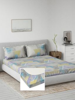 Ddecor Live Beautiful - Primary Collection Geometric King Fitted Bedsheet with 2 Pillow Cover Blue