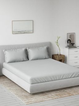 Ddecor Live Beautiful - 100% Cotton Spectrum Dyed King Fitted Bedsheet with 2 Pillow Cover Set Grey