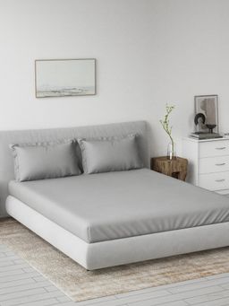 Ddecor Live Beautiful - 100% Cotton Spectrum Dyed King Fitted Bedsheet with 2 Pillow Cover Set Grey