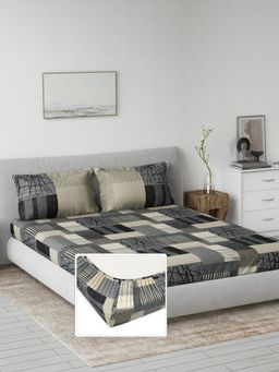 Ddecor Live Beautiful - Primary Collection Abstract King Fitted Bedsheet with 2 Pillow Cover Grey