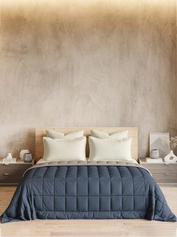 Ddecor Live Beautiful - 100% Cotton Creme Collection Reversible Ac Room Plain King Quilt Blue