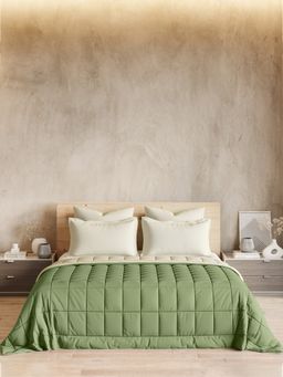 Ddecor Live Beautiful - 100% Cotton Creme Collection Reversible Ac Room Plain King Quilt Green