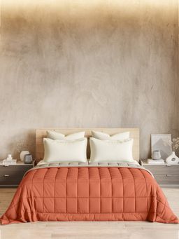 Ddecor Live Beautiful - 100% Cotton Creme Collection Reversible Ac Room Plain King Quilt Orange