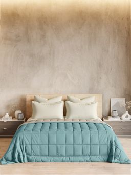 Ddecor Live Beautiful - 100% Cotton Creme Collection Reversible Ac Room Plain King Quilt Turquoise