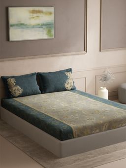 Ddecor Live Beautiful - 100% Cotton Souvenir Ethnic 145Tc Super King Bedsheet with 2 Pillow Cover Blue