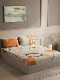 Ddecor Live Beautiful - 100% Cotton Souvenir Abstract Superking Bedsheet with 2 Pillow Cover Orange