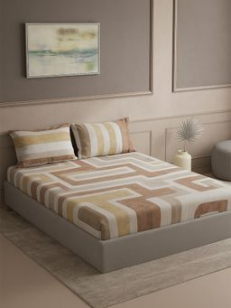 Ddecor Live Beautiful - 100% Cotton Souvenir Abstract Super King Bedsheet with 2 Pillow Cover Brown