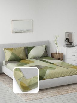 Ddecor Live Beautiful - Prime Collection Ethnic Motifs King Fitted Bedsheet with 2 Pillow Cover Green