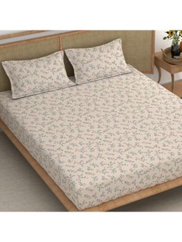 CHHAVI INDIA - Double Microfiber Bedsheet Set With 2 Pillow Covers Ditsy Tiny Floral Print On Beige