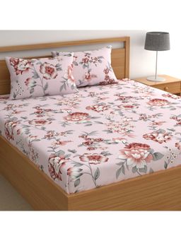 CHHAVI INDIA - Double Microfiber Bedsheet Set With 2 Pillow Covers Bold Pink & Maroon Floral Design
