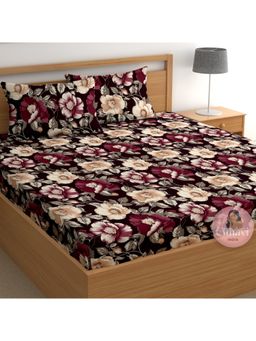 CHHAVI INDIA - Double Bedsheet Set Microfiber Deep Maroon Floral Print 1 Bedsheet & 2 Pillow Covers