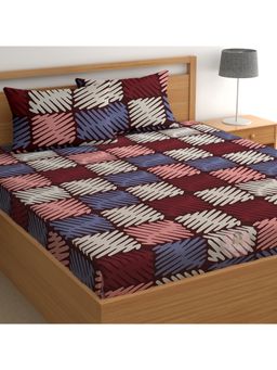 CHHAVI INDIA - Microfiber Double Bedsheet With 2 Pillow Covers Abstract Maroon Geometric Print