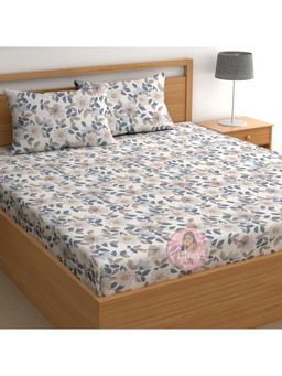 CHHAVI INDIA - Microfiber Double Bedsheet With 2 Pillow Covers Muted Blue & Beige Floral Print