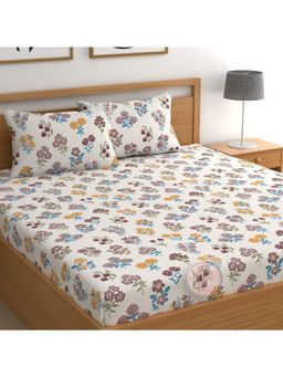 CHHAVI INDIA - Microfiber Double Bedsheet Set With 2 Pillow Covers White Wildflower Botanical Print