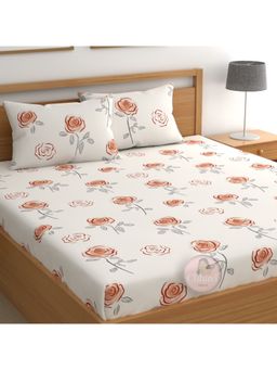 CHHAVI INDIA - Double Bedsheet Set With 2 Pillow Covers Elegant White With Sketch-Style Rose Print