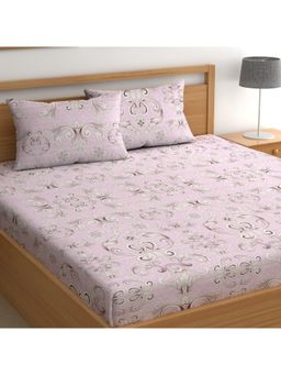 CHHAVI INDIA - Microfiber Double Bedsheet Set With 2 Pillow Covers Lilac-Mauve Baroque Damask Print