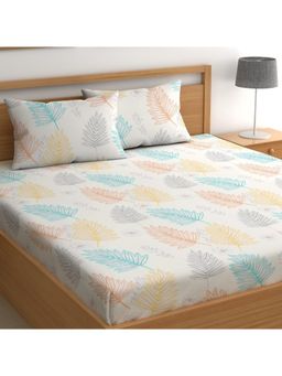 CHHAVI INDIA - Double Bedsheet Set With 2 Pillow Covers Contemporary Multi-Color Leaf Print